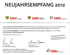 Einladung zum CDU-Neuhjahrsempfang 2012