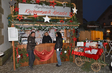 Unser schoen dekorierter Orgelkiosk auf dem Weihnachtsmarkt Neuhausen 2014